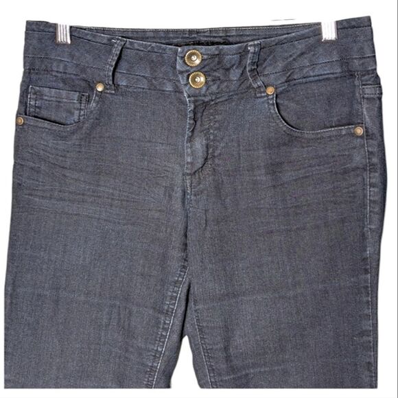 d. jeans Dark Wash Mid Rise Stretch Flare Wide Waistband Denim Jeans size 12 - Picture 2 of 9